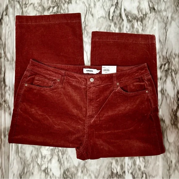 Sonoma Womens Size 18 Corduroy Wide Leg Cropped Pants High Waisted Russet Color - Picture 3 of 6